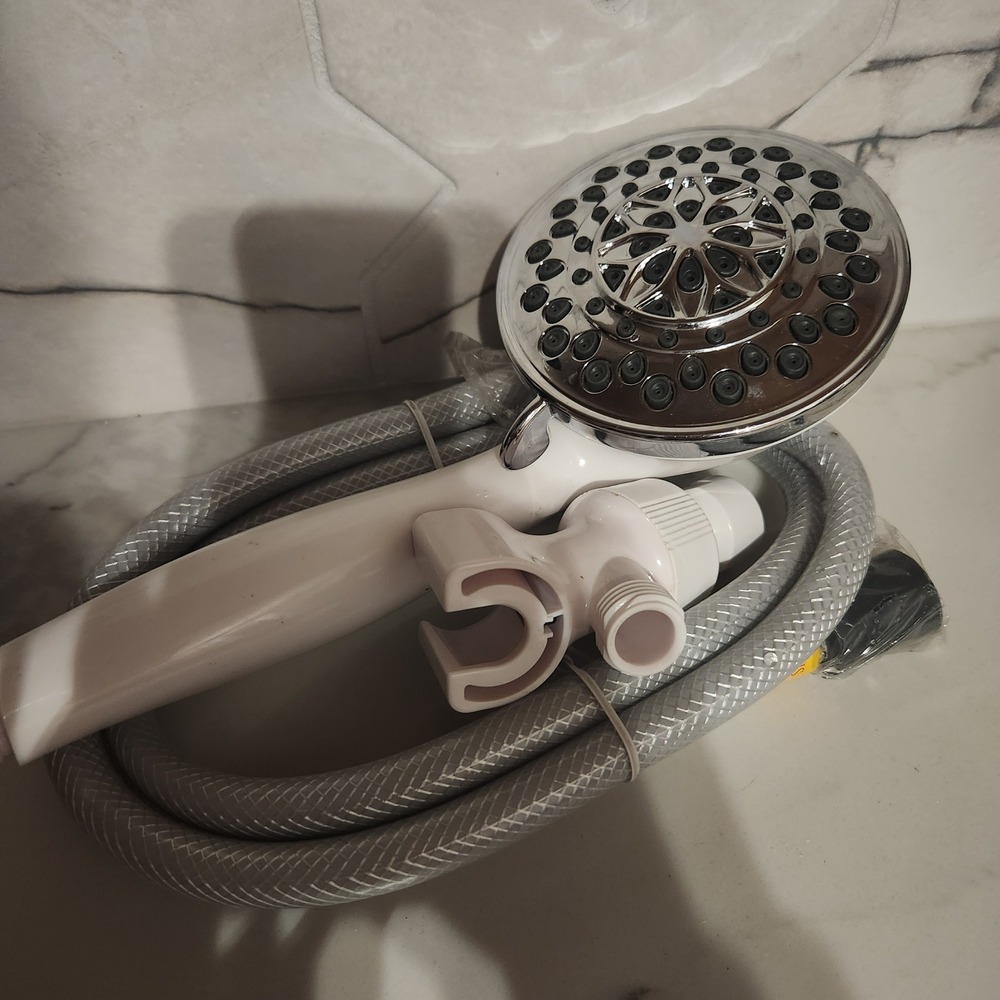 Multi Function Handheld Shower Head with Hose and‎ Mount Chrome and White